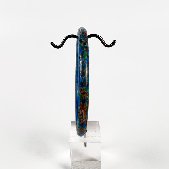 Vintage Chinese Blue Cloisonne Enamel Floral Round Bangle Bracelet - Picture 7 of 7